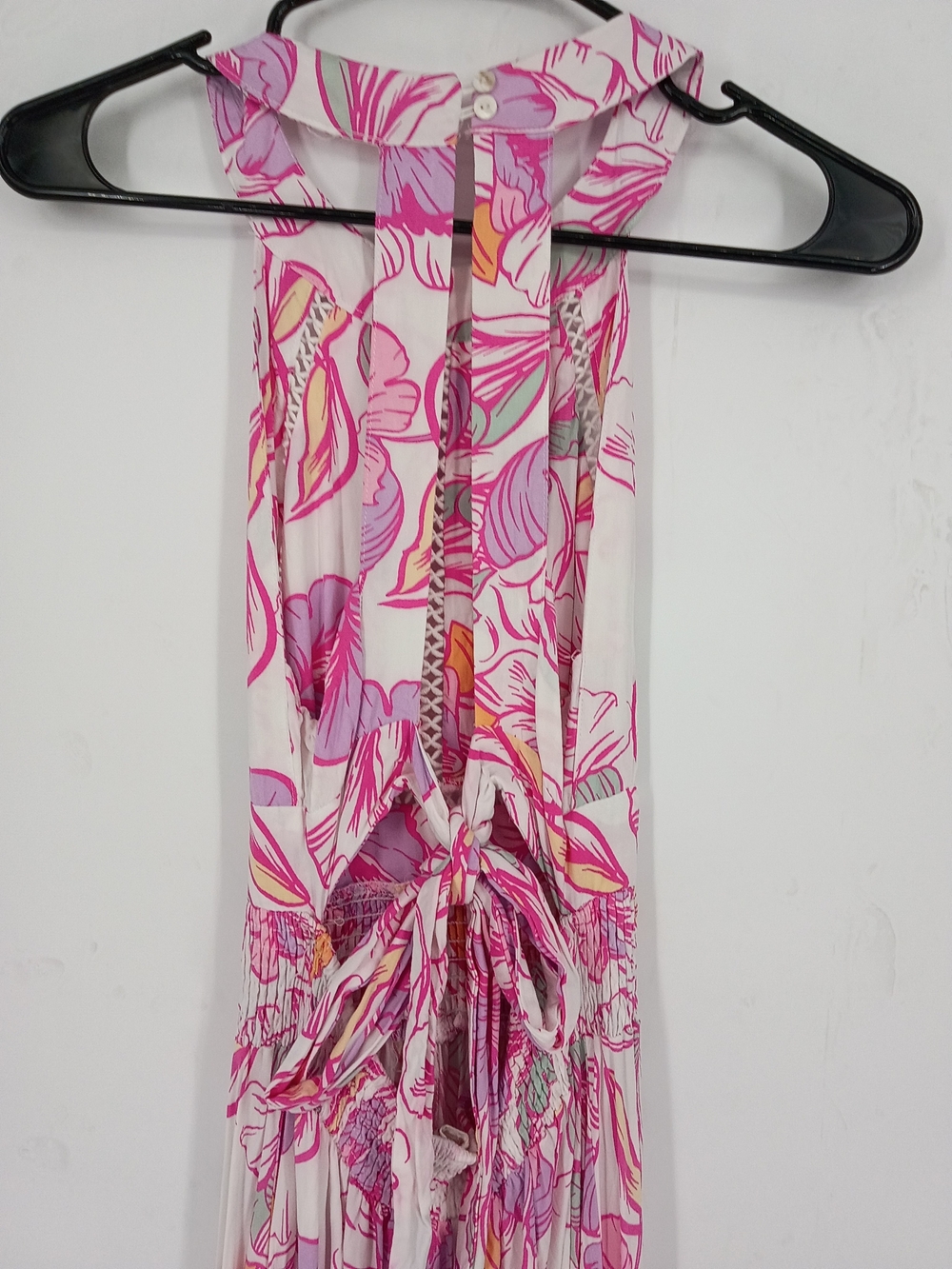 Abel The Label Sleeveless Pink Floral Halter Maxi Dress with Smocked Waistband - Picture 7 of 7